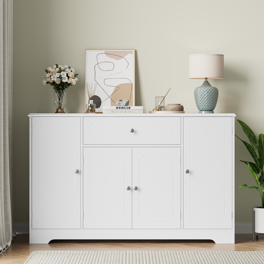 Urkno 47.2"W Kicthen Sideboard Buffet with 1 Drawer & 4 Doors, Storage Cabinet with Adjustable Shelves, White