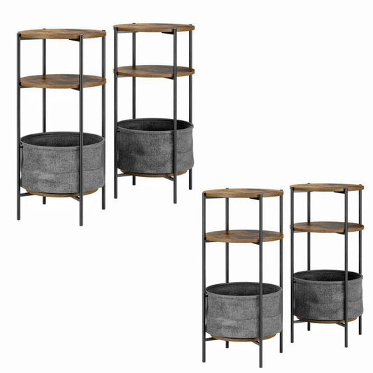 Urkno 31.5"H 3-Tier Round Nightstand Set of 4, Brown