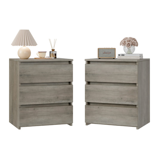 Urkno Set of 2 Nightstands, 3 Drawers Sofa Small Side Table, Wooden Storage Cabinets, Gray