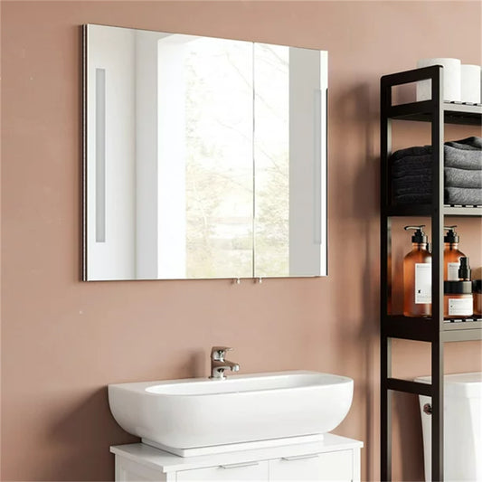 Homecho Bathroom Mirrors Wall Mirror Led Medicine Cabinet with Two Shelves 30 x 26.4inch, White