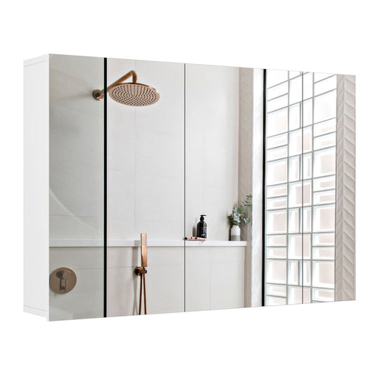 HOMECHO Mirror Cabinet in White Bathroom Medicine Cabinet with 3 Doors Wll-mounted Storage Cabinet, White