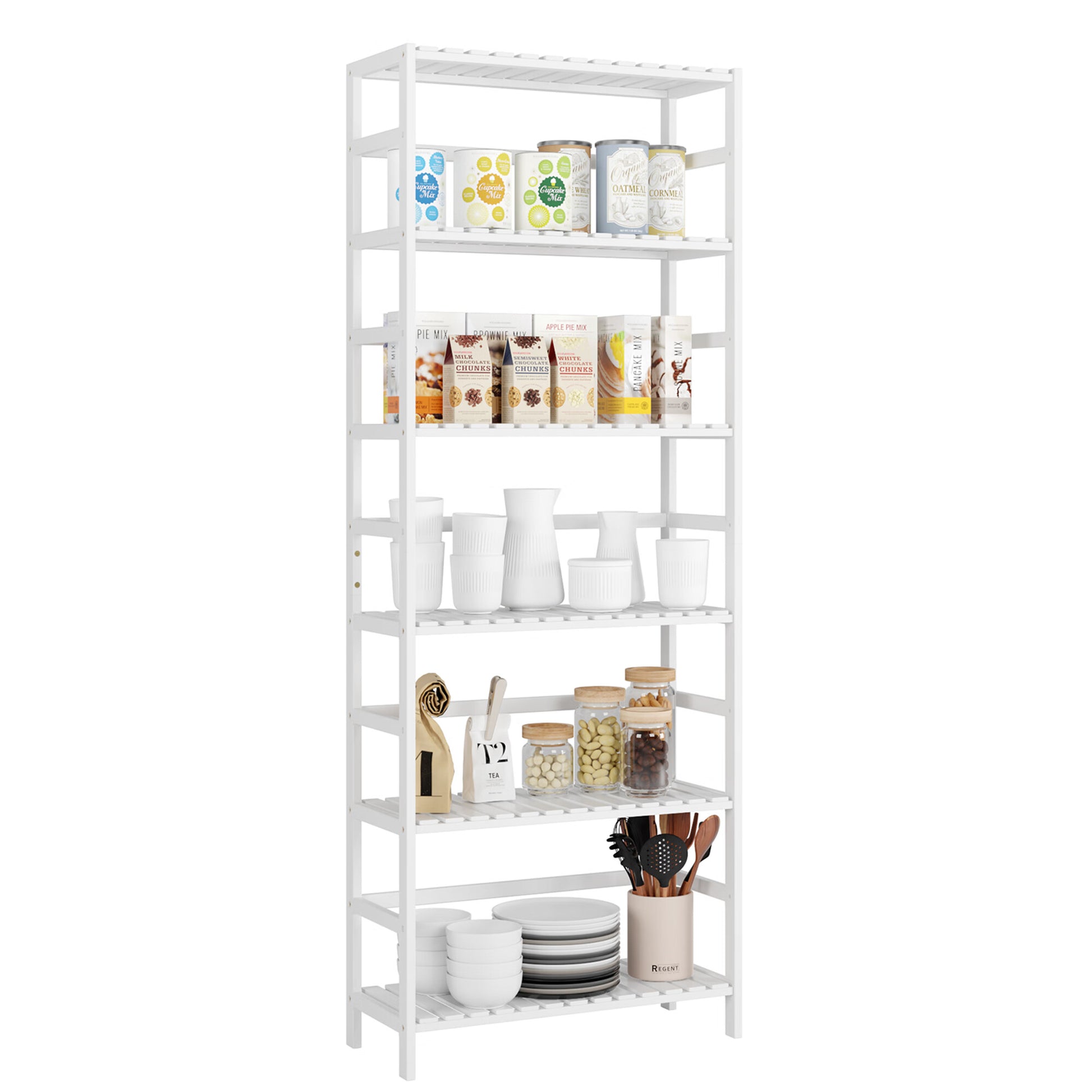 HOMECHO 6 Tier ShelfFree Standing Bookshelf Plant Flower Stand Rack Bathroom Storage Tower,Organizer Shelf Unit,White