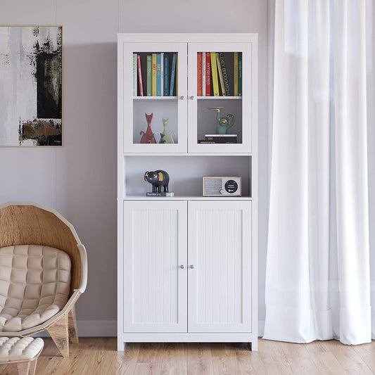 74.8'' H x 33.1'' W Standard Bookcase with Door, White