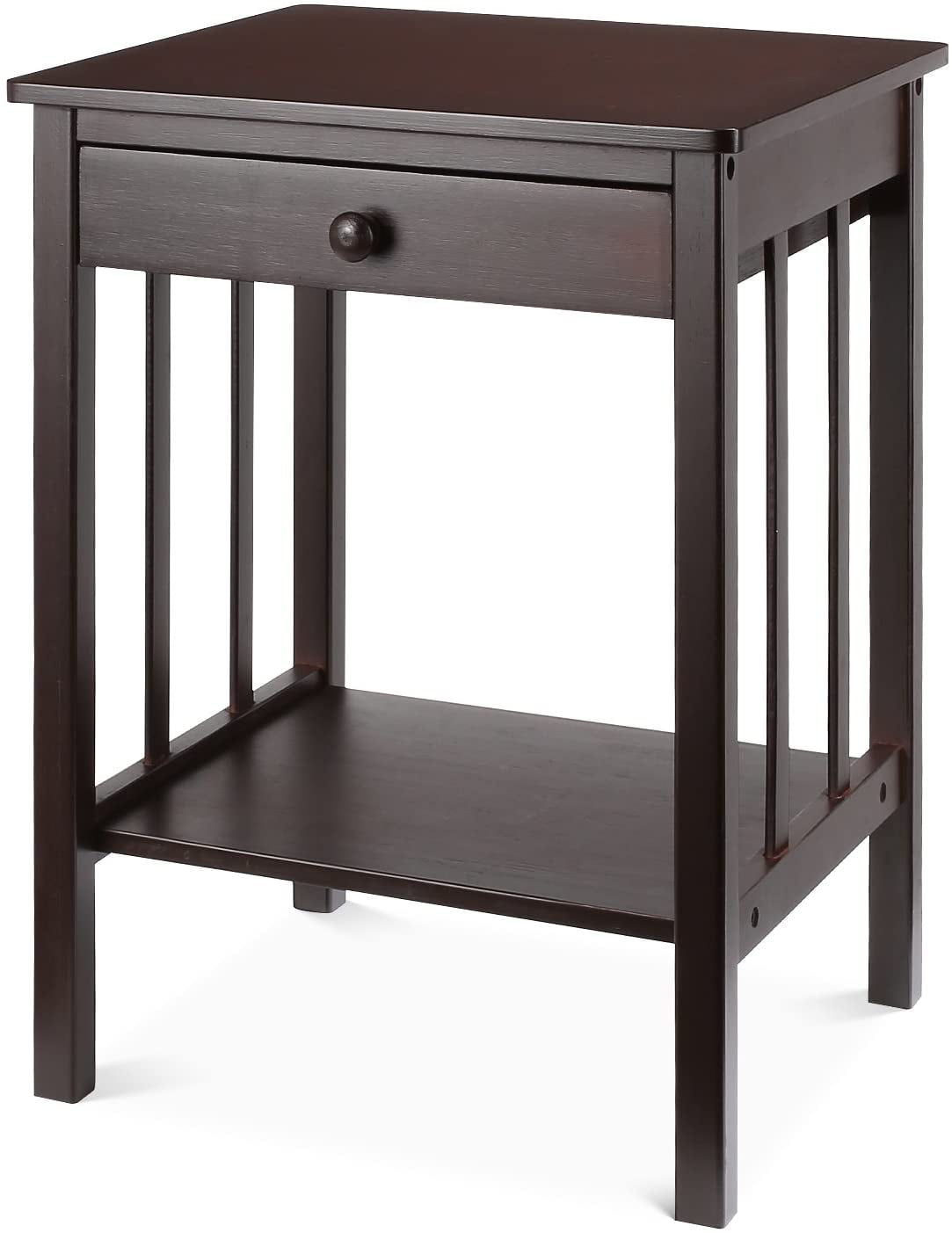 Bedside Table, Solid Wood End Table for Living Room, Office, Children's Room, Dark Brown Finish