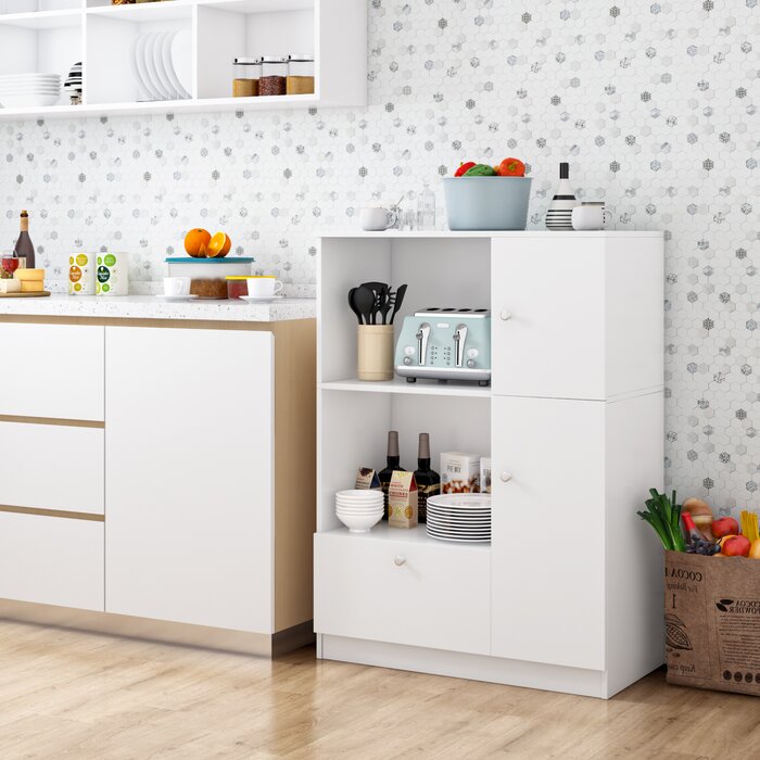 Kitchen Storage Sideboard, 31.5'' Wide Dining Buffet Server Cabinet Cupboard, Free Standing Storage Chest Cabinets with 1 Drawer and Shelf, White Finish