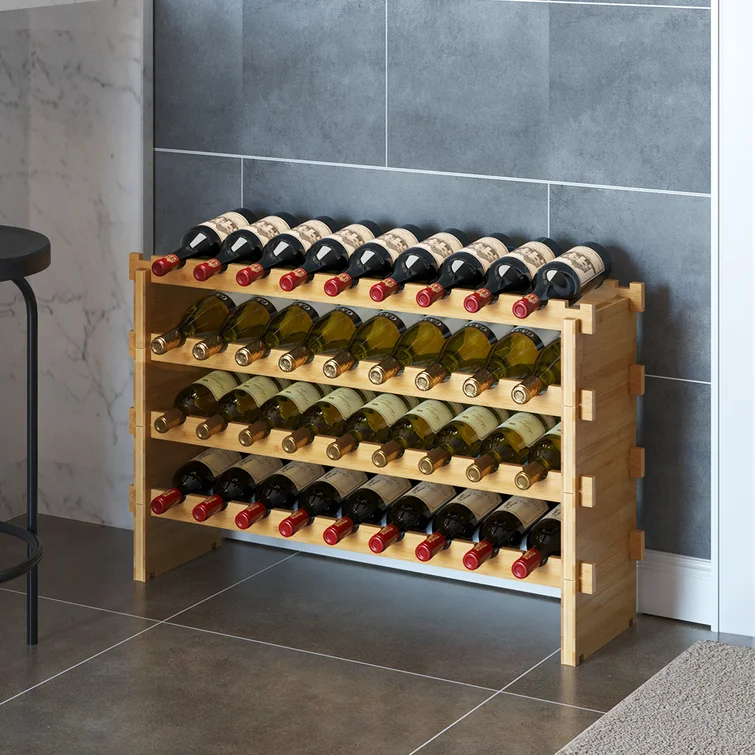 Homecho 4-Tier Bamboo Wine Rack with 36 Bottles Stackable Wine Holder Display Shelves Storage Shelves Freestanding Rack