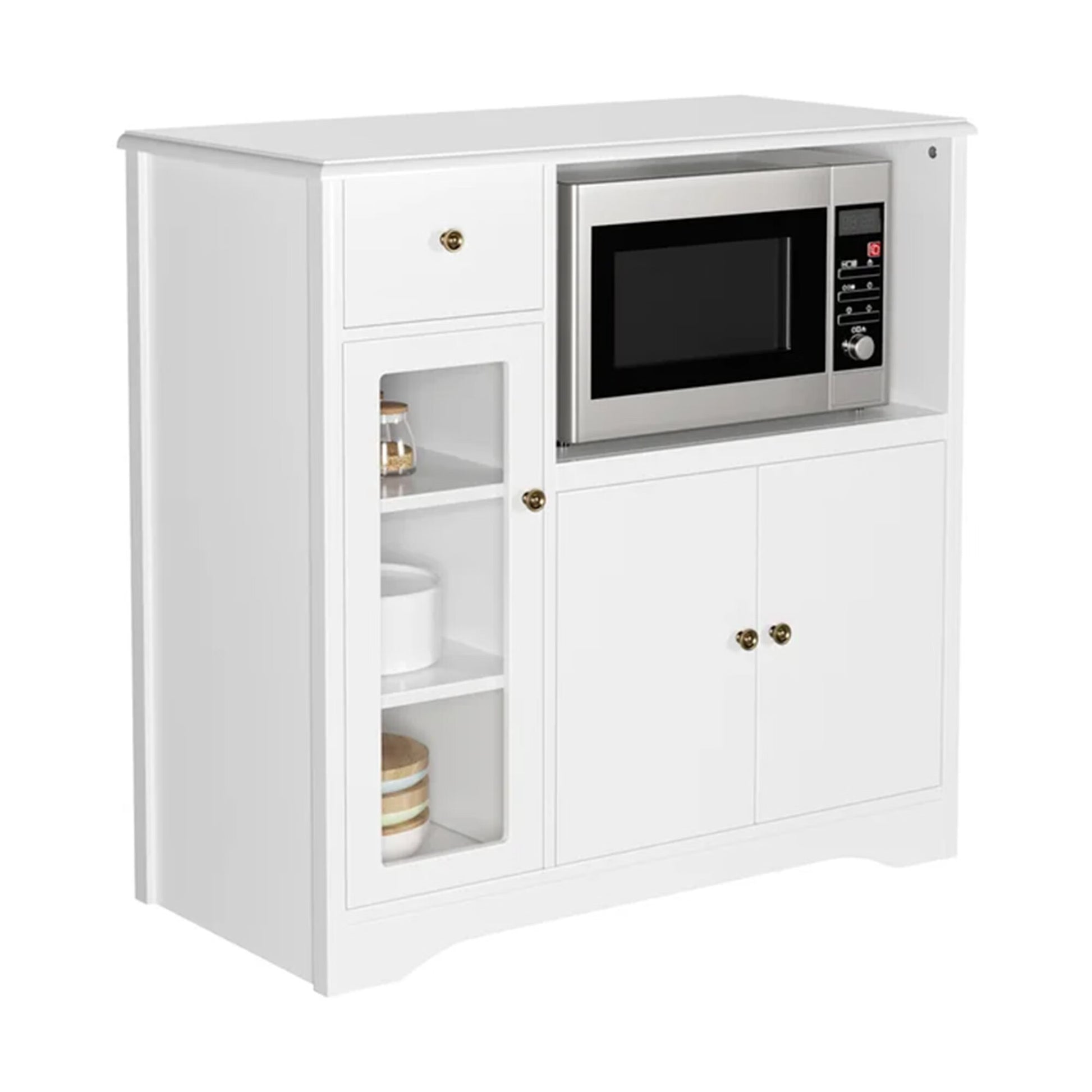 HOMECHO Microwave Cabinet with 1 drawer, Water-resistant White Finish