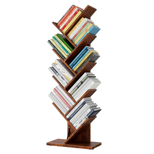 HOMECHO 9 Tier Tree Bookshelf Bookcase Display Storage Rack Corner Storage Rack, Deep Brown