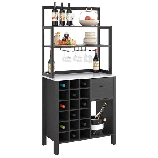 Homecho Wine Cabinet with Storage, Coffee Bar Cabinet, Kitchen Buffet Sideboard with 18 Bottles Storage Compartment, Black Color