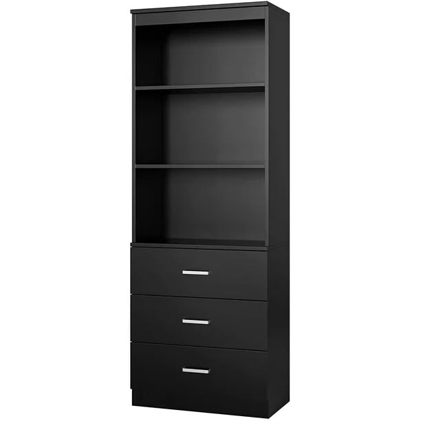 Homecho Free Standing Bookcase, File Cabinet with Drawers & Shelves for Home Office, Black Finish