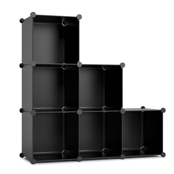 6 Cube Organizer Storage, DIY Plastic Modular Closet Cabinet, Black