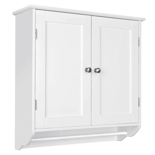 Homecho Bathroom Wall Storage Cabinet, Kitchen Medicine Cabinet Double Door Cupboard with Adjustable Shelf and Towel Bar, White